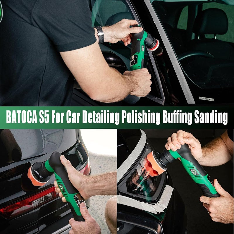 BATOCA S5 Cordless Mini Car Polisher Buffer Machine Dual Action & Rotary Mini Polishing Machine 1x 12V 2A Battery with 1inch 3inch Polishing Pads Kit for Car Motorcycle Deatiling Polish Buffing Clean - Image 2